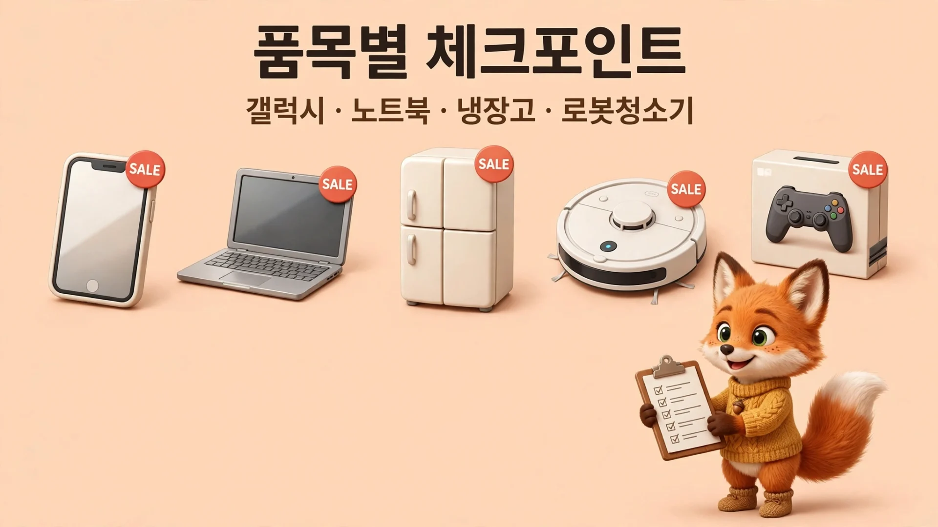 품목별 체크포인트 갤럭시 노트북 냉장고 로봇청소기