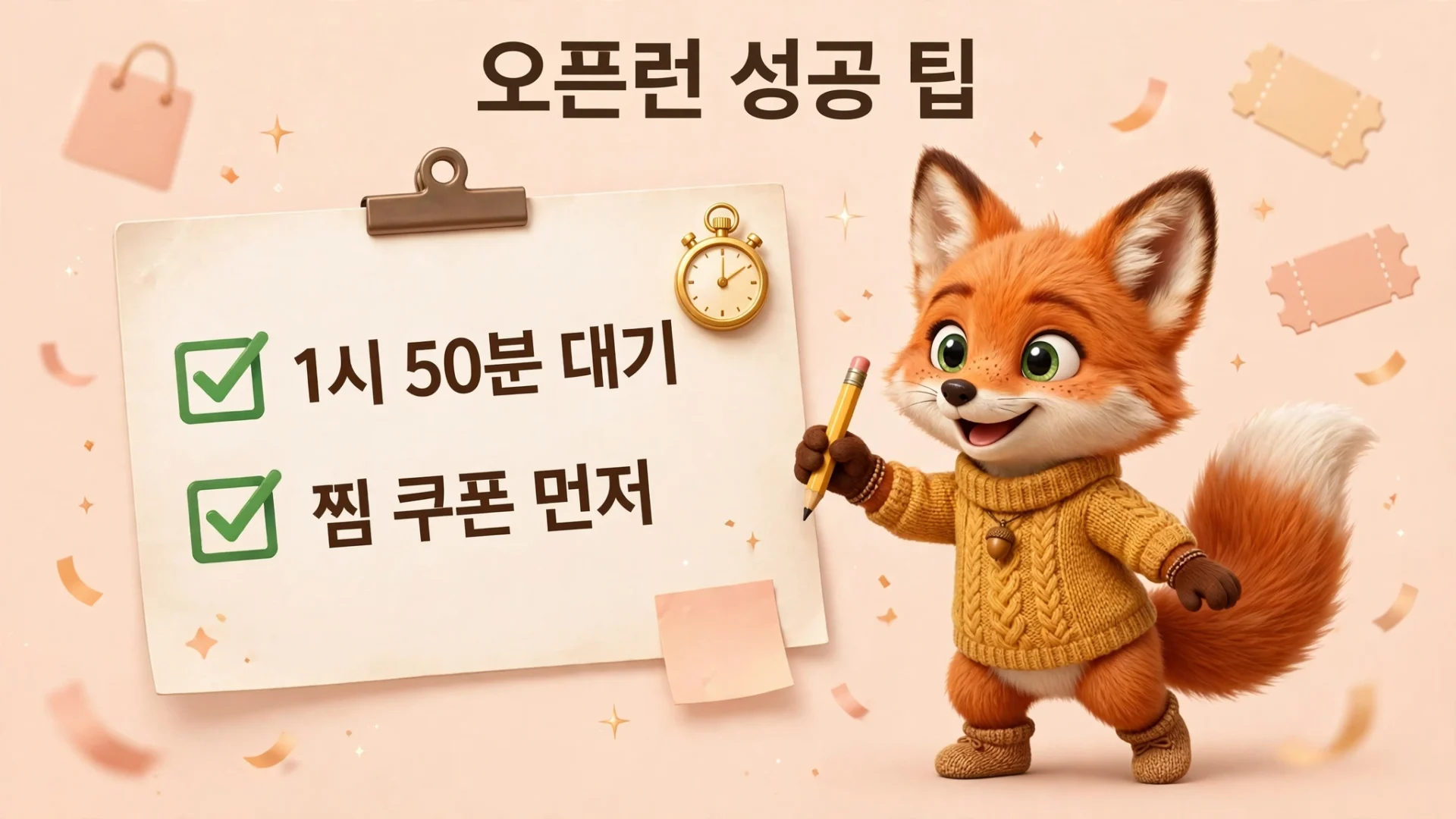 오픈런 성공 팁 1시 50분 대기 찜 쿠폰