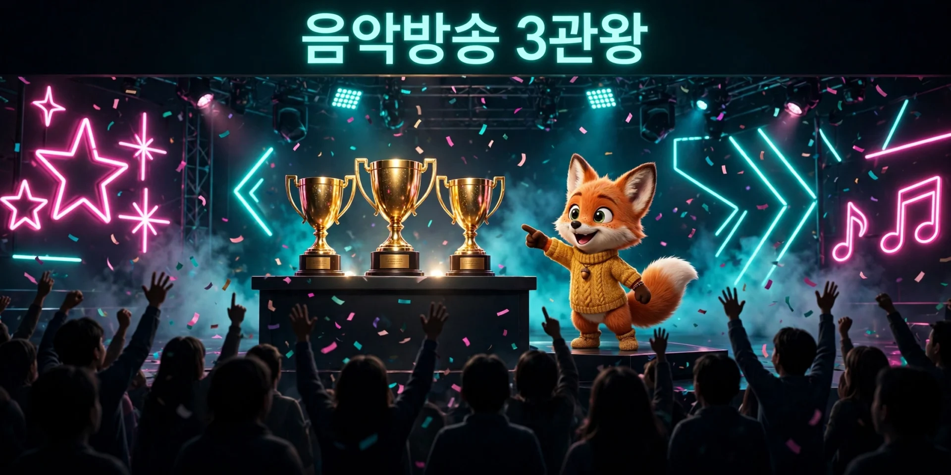 이수만 A2O LITE 음악방송 3관왕 트로피와 여우 캐릭터