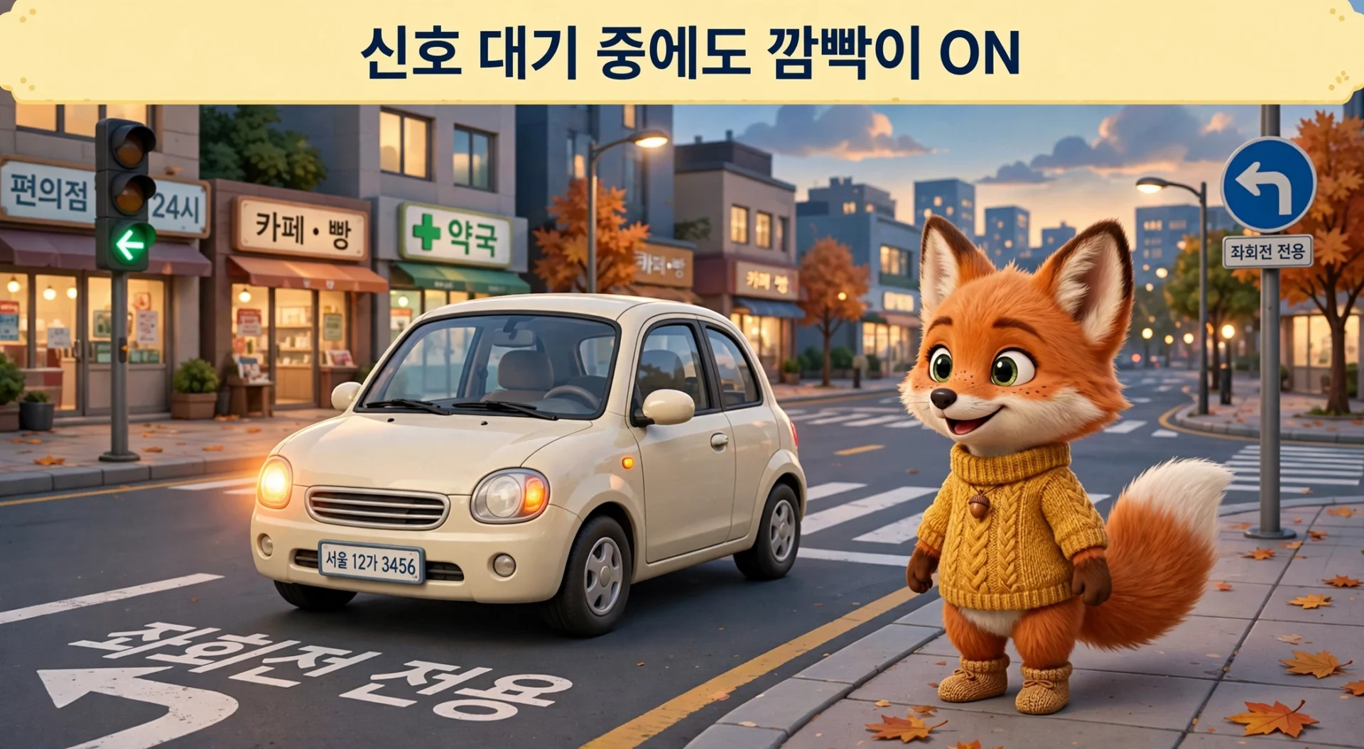 좌회전 전용차로에서 신호 대기 중에도 깜빡이를 켜 둔 차량, 좌회전 깜빡이 단속 안내