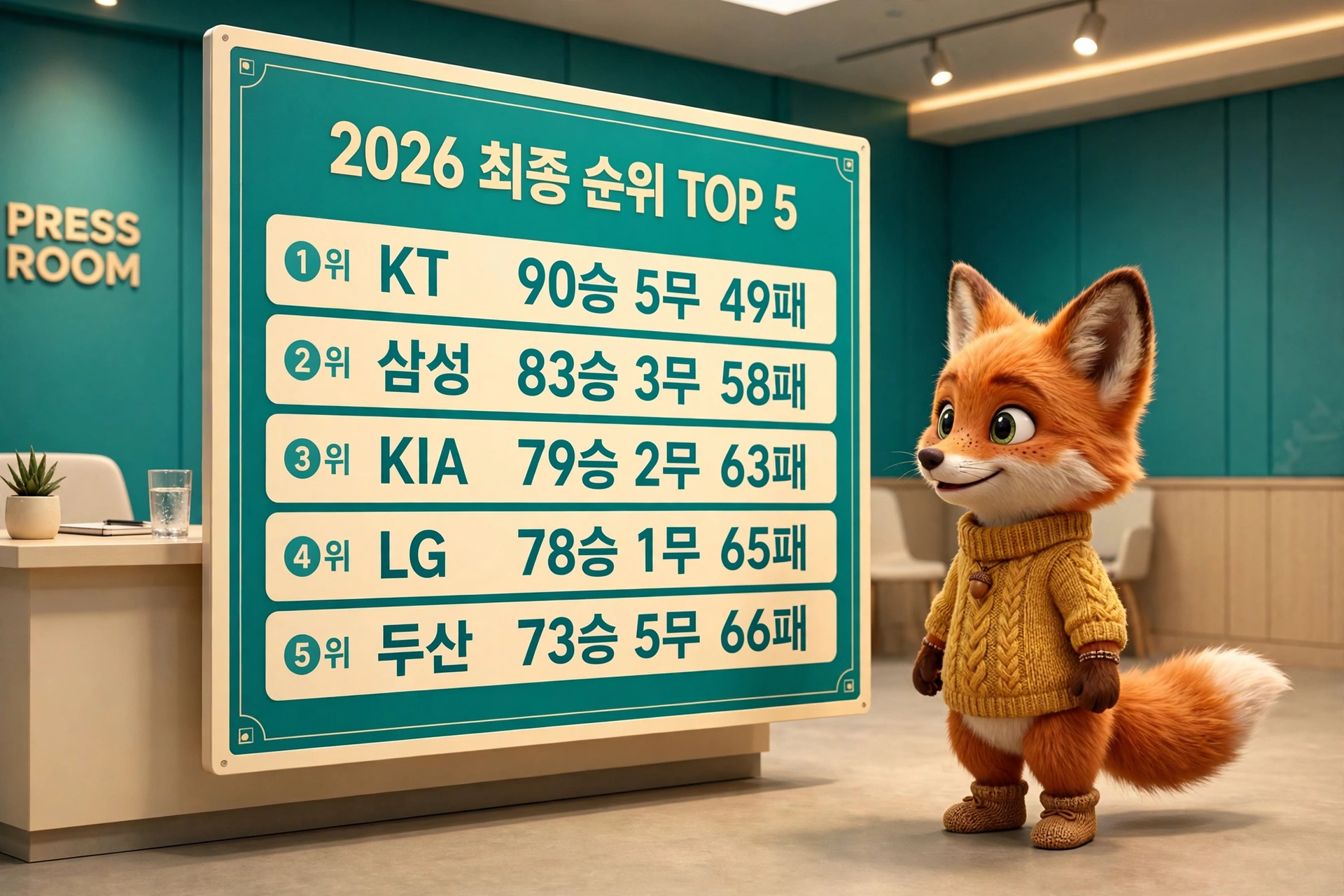 2026 프로야구 최종 순위 TOP 5 — 실시간 프로야구 순위 확인용 순위표