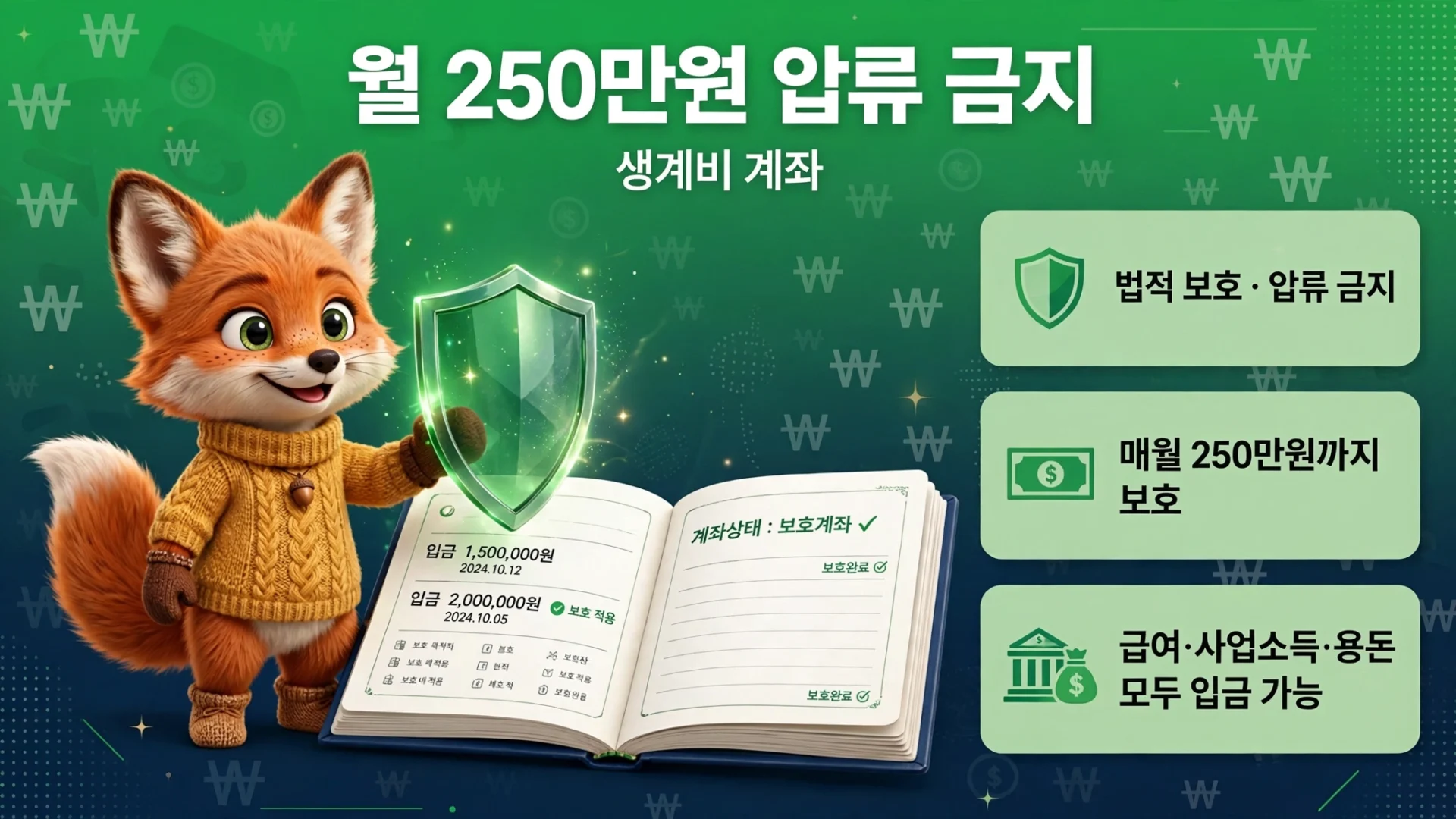 월 250만원 압류 금지 — 생계비 계좌