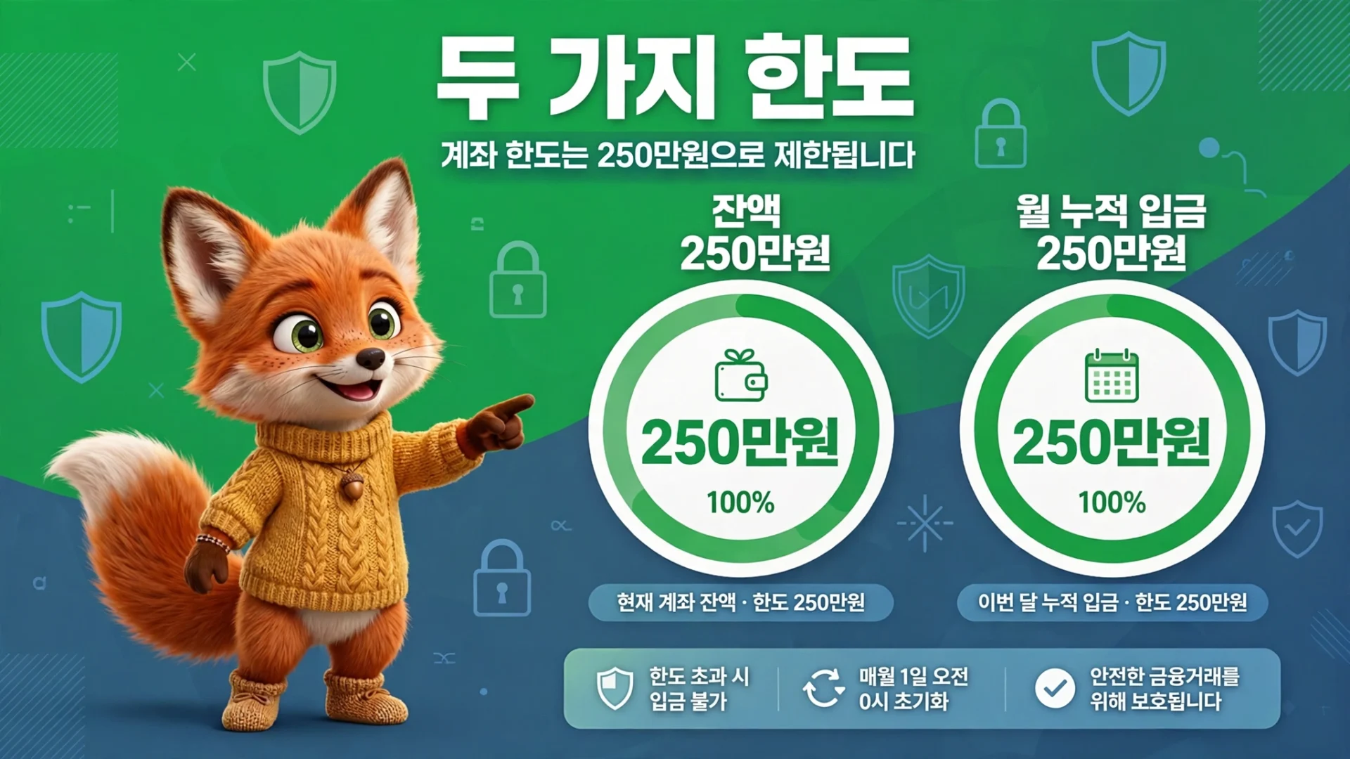 두 가지 한도 — 잔액 250만원, 월 누적 입금 250만원
