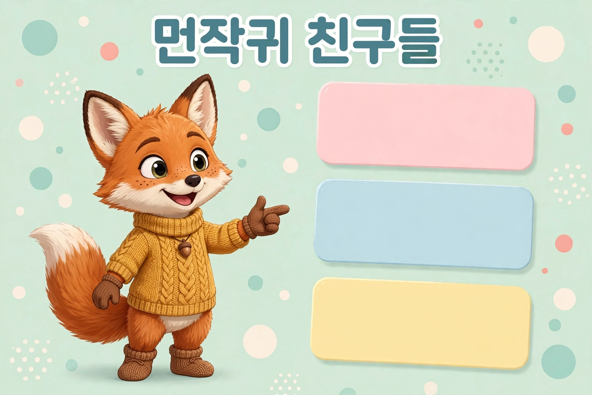 먼작귀 친구들을 소개하는 여우 캐릭터