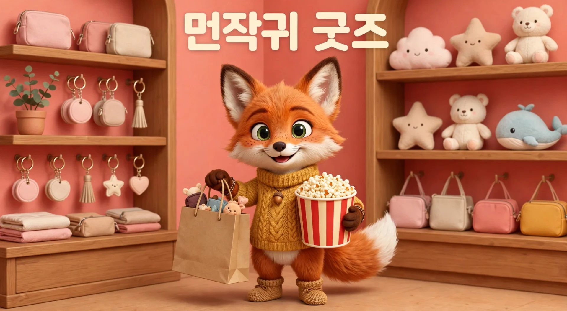 먼작귀 굿즈 매장에서 쇼핑하는 여우 캐릭터