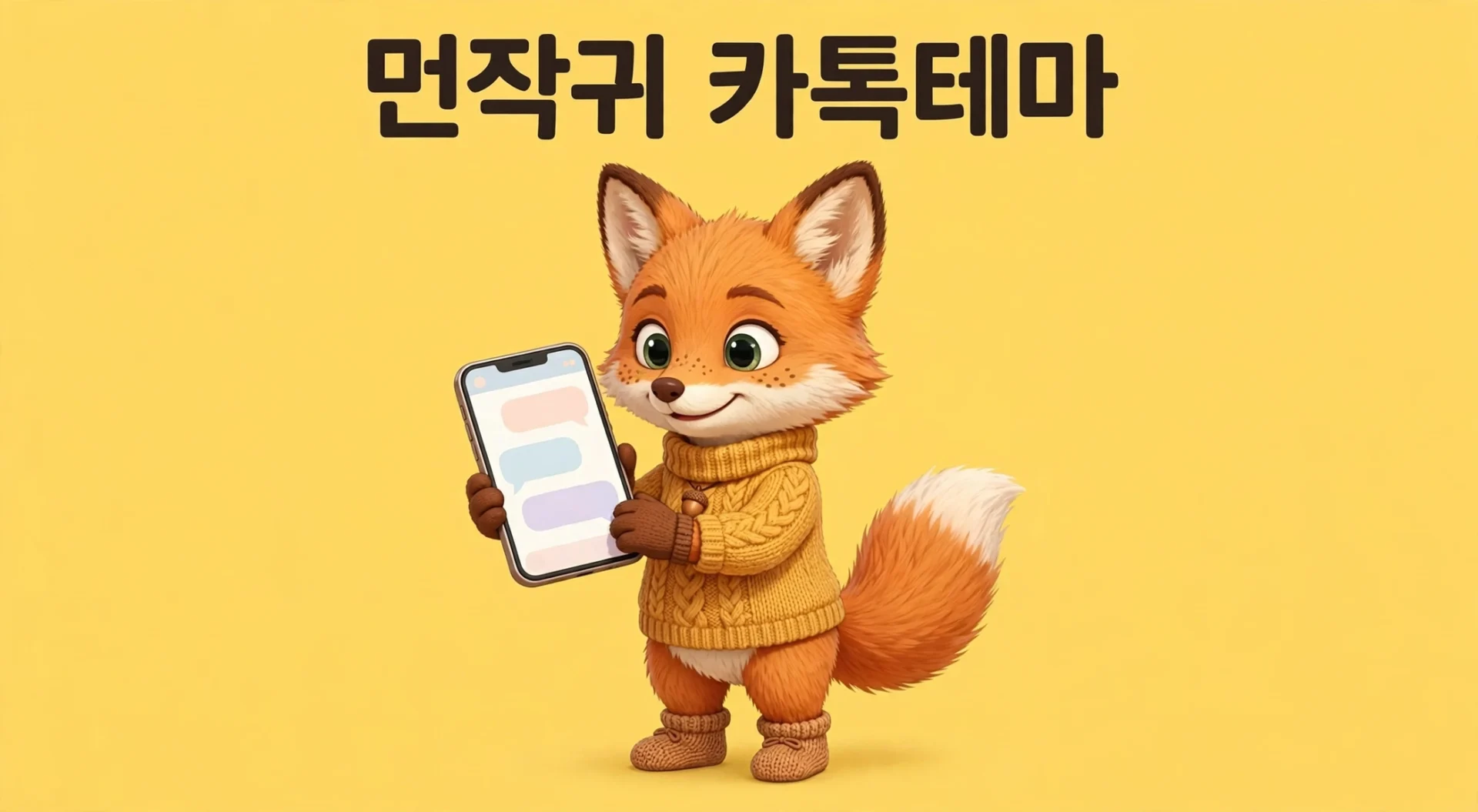 먼작귀 카톡테마 스마트폰을 든 여우 캐릭터