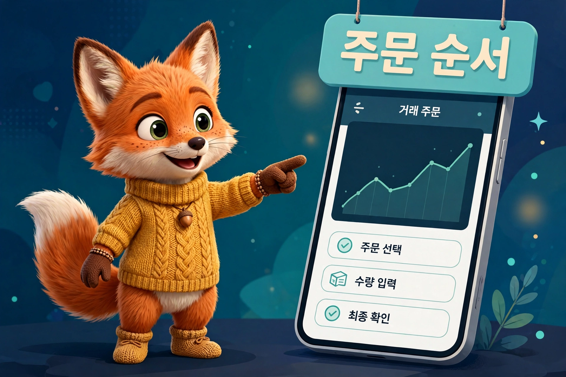 미래에셋증권 계좌개설 가이드: M-STOCK 주문 순서 안내 일러스트