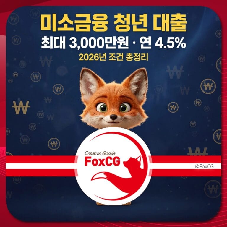 미소금융 청년 대출 홍보 이미지, 최대 3,000만원, 연 이자 4.5%, 2026년 조건 안내.