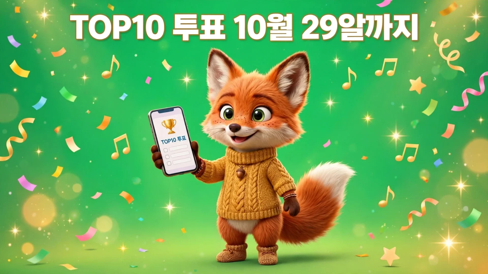 MMA2026 TOP10 투표 참여를 안내하는 여우 캐릭터