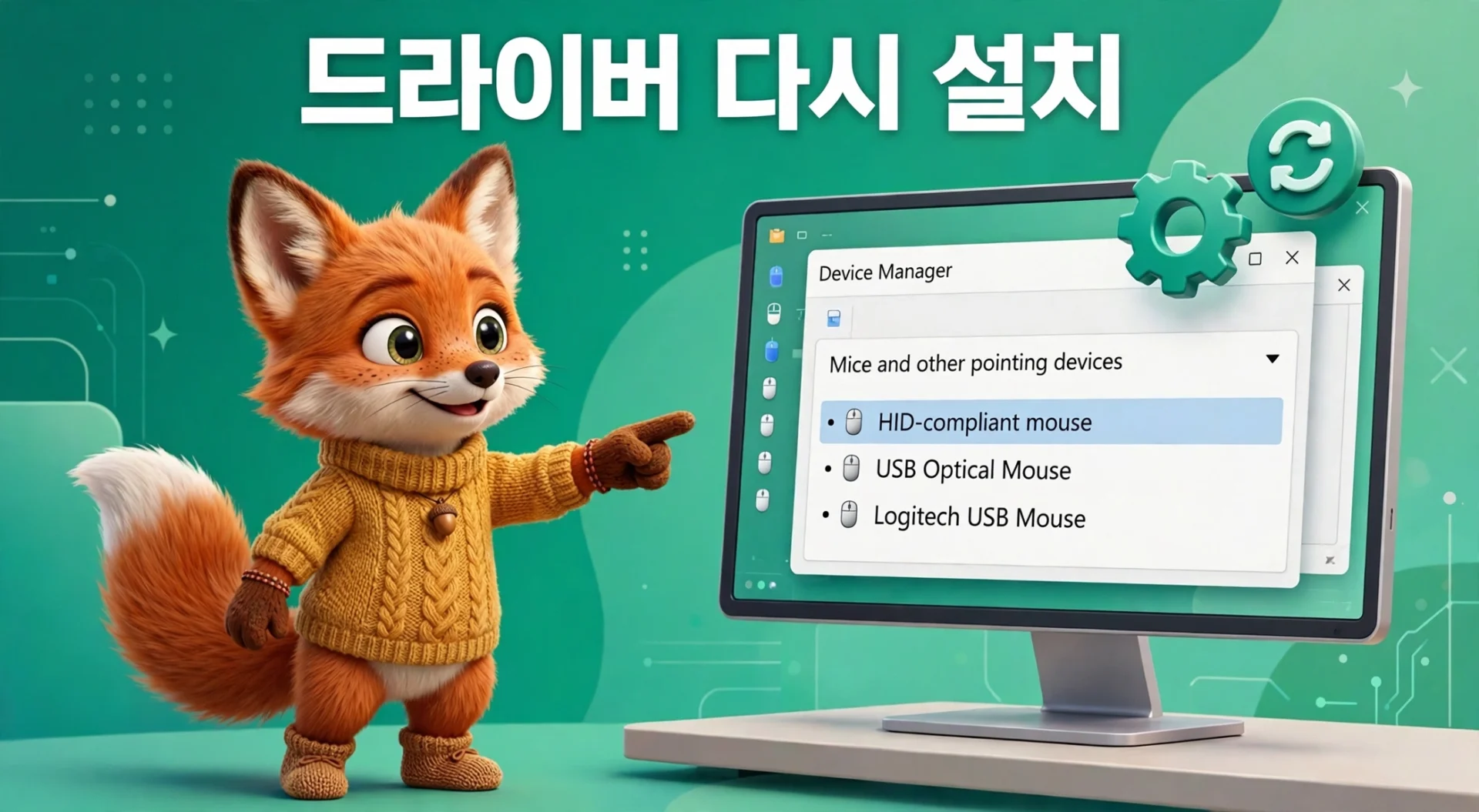 마우스 휠 볼륨 조절 해결 — 장치 관리자 드라이버 다시 설치