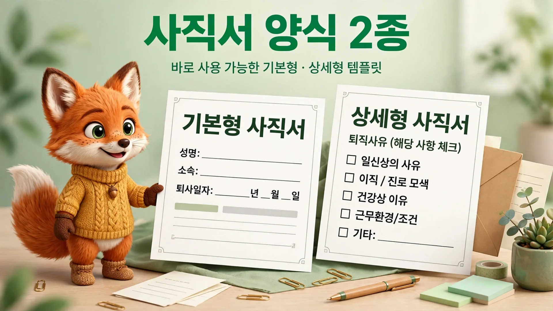 사직서 양식 2종 비교 — 기본형과 상세형 템플릿