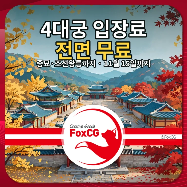 4대궁 입장료 무료 — 종묘·조선왕릉까지 11월 15일까지