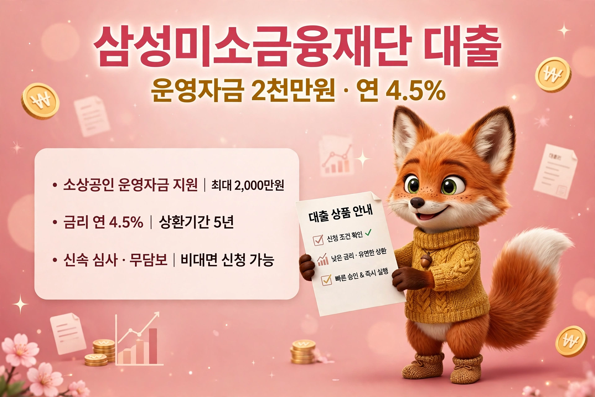 삼성미소금융재단 대출 금리 한도 조건 정리 — 운영자금 2천만원 연 4.5%