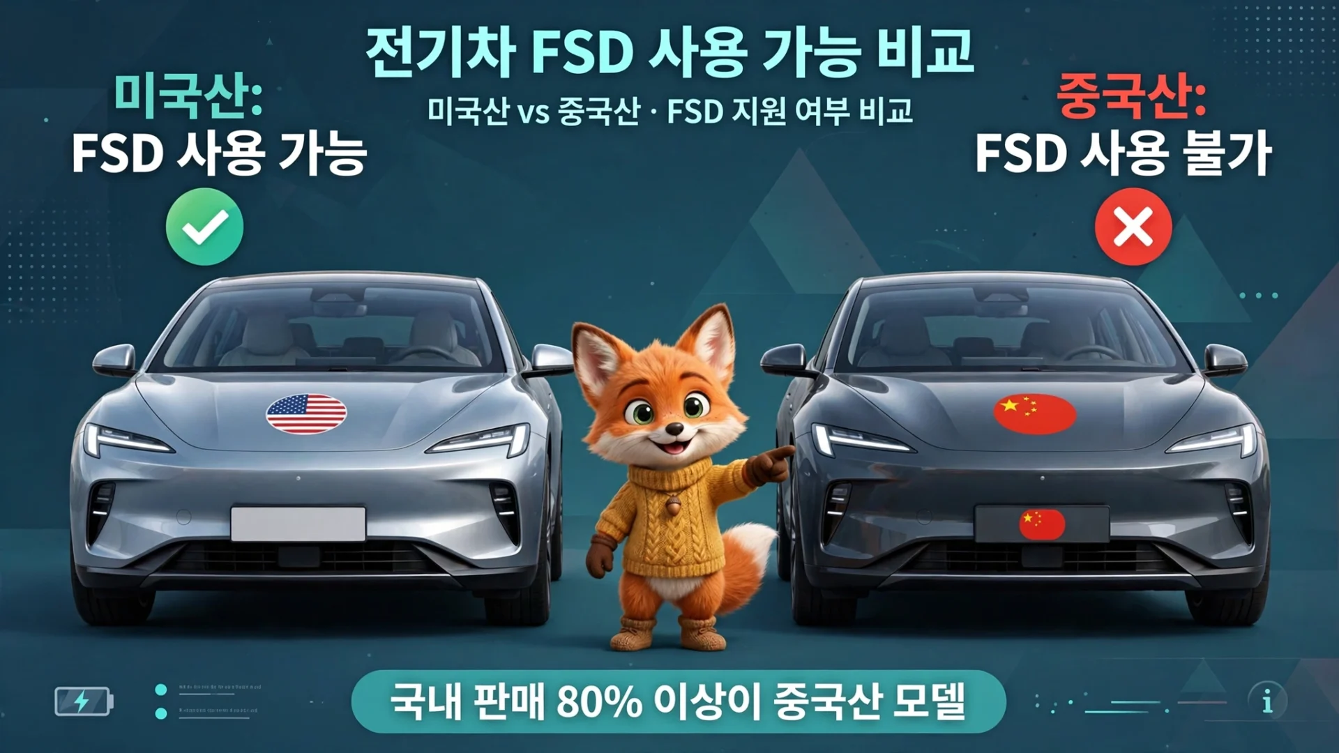 미국산 테슬라는 FSD 사용 가능, 중국산은 사용 불가 비교