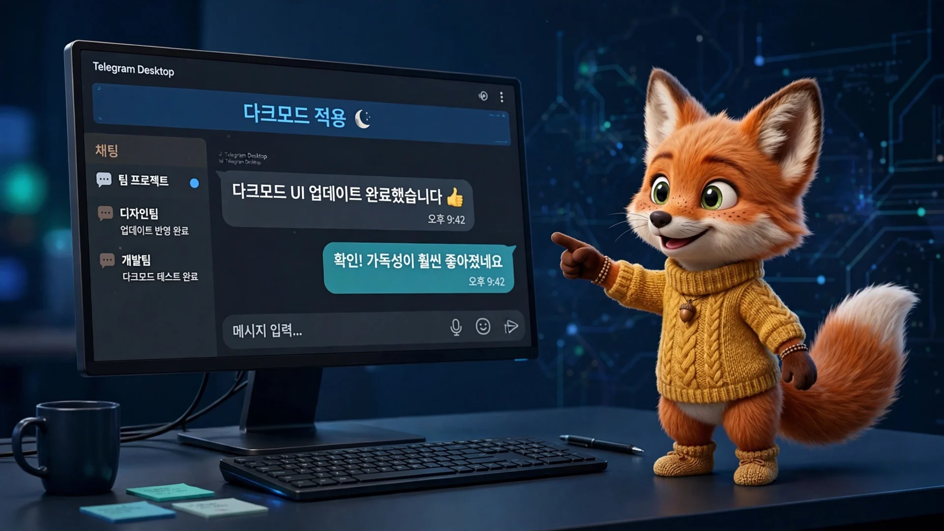 텔레그램 PC버전 다크모드 설정 안내