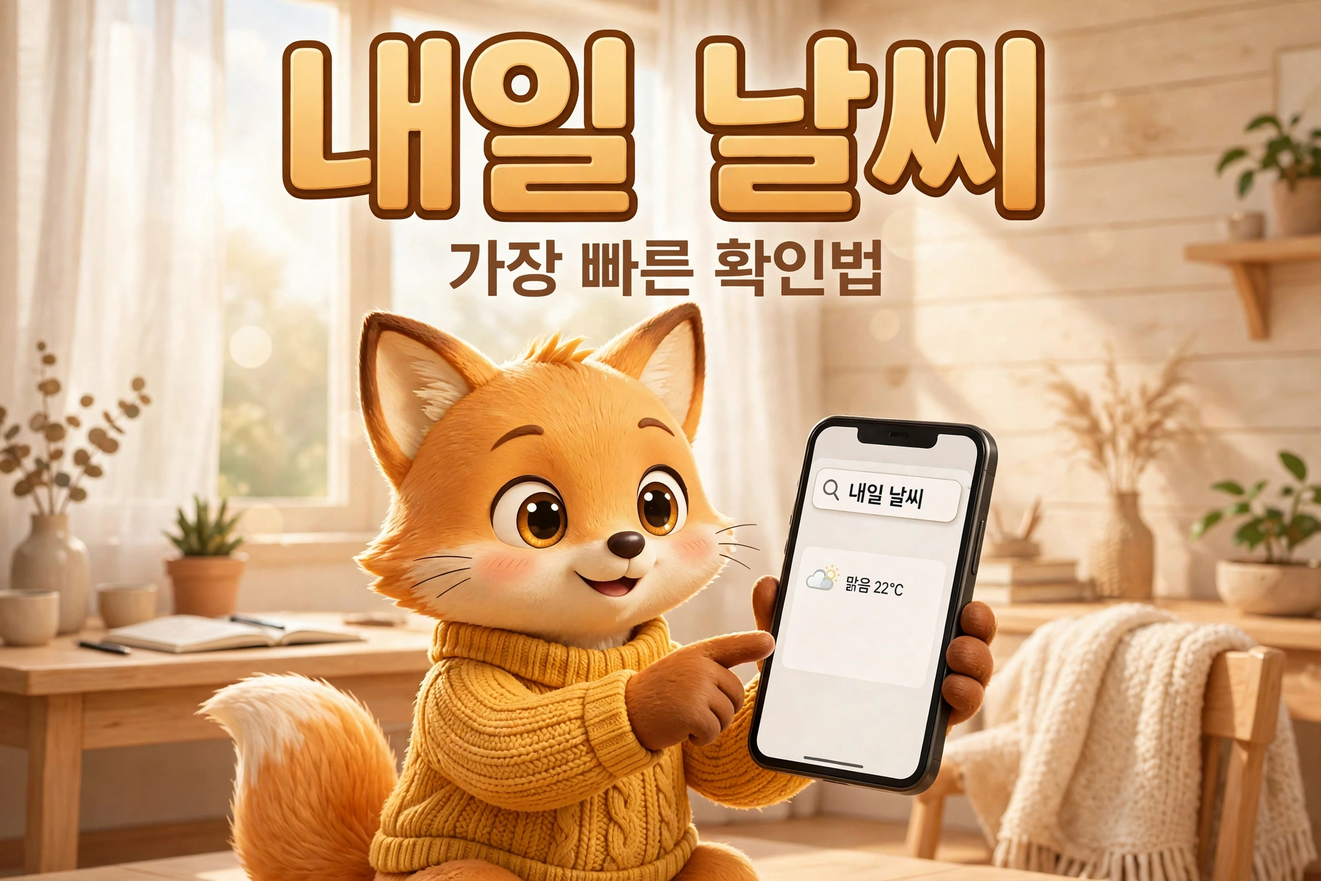 내일 날씨 가장 빠른 확인법 - 스마트폰 검색창에 내일 날씨 입력하는 여우