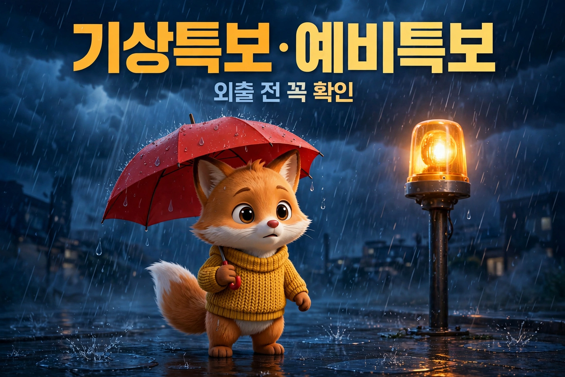 기상특보 예비특보 외출 전 확인 우산을 든 여우
