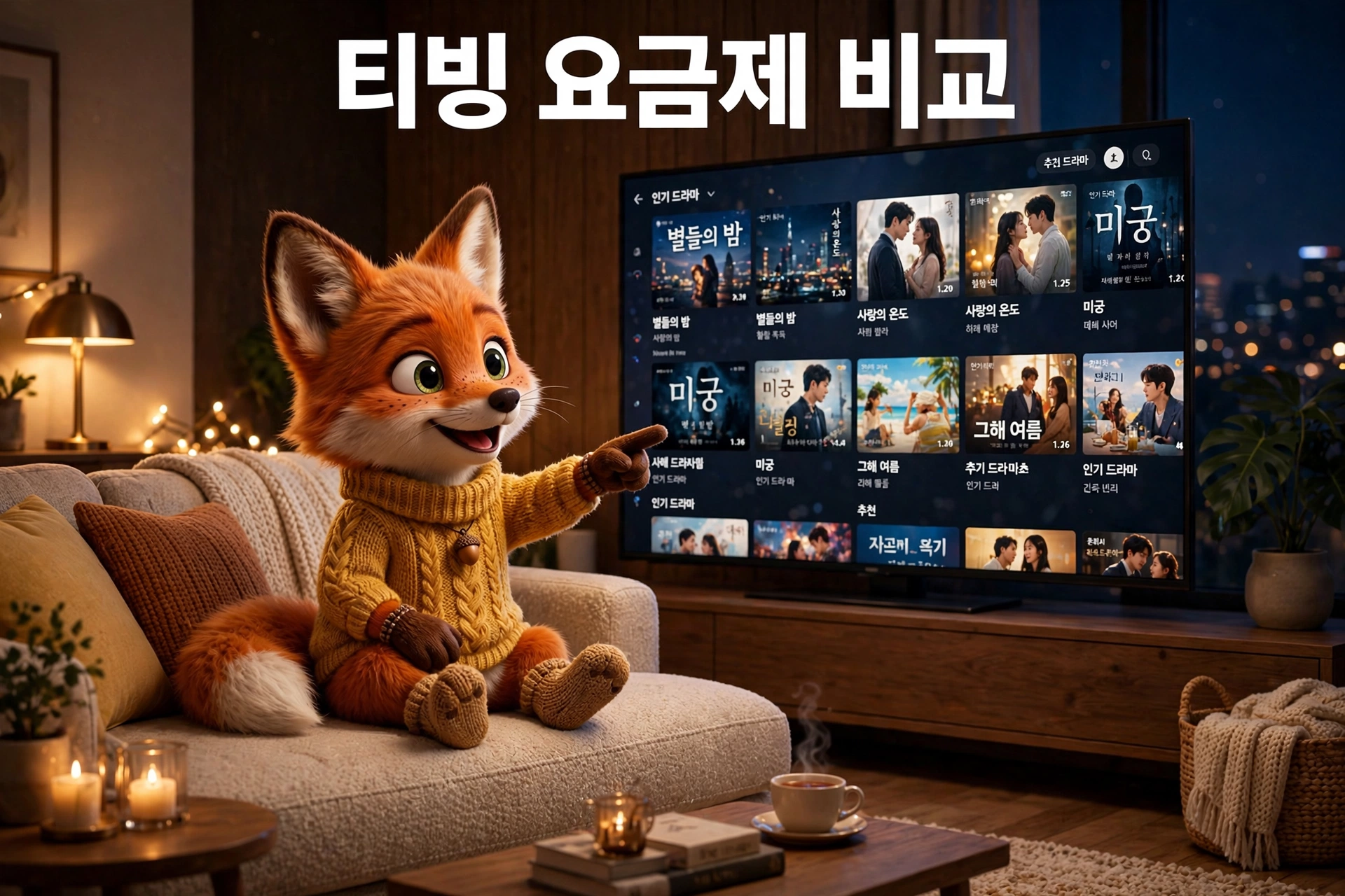 티빙 요금제 비교 - 거실 TV로 스트리밍을 보는 모습