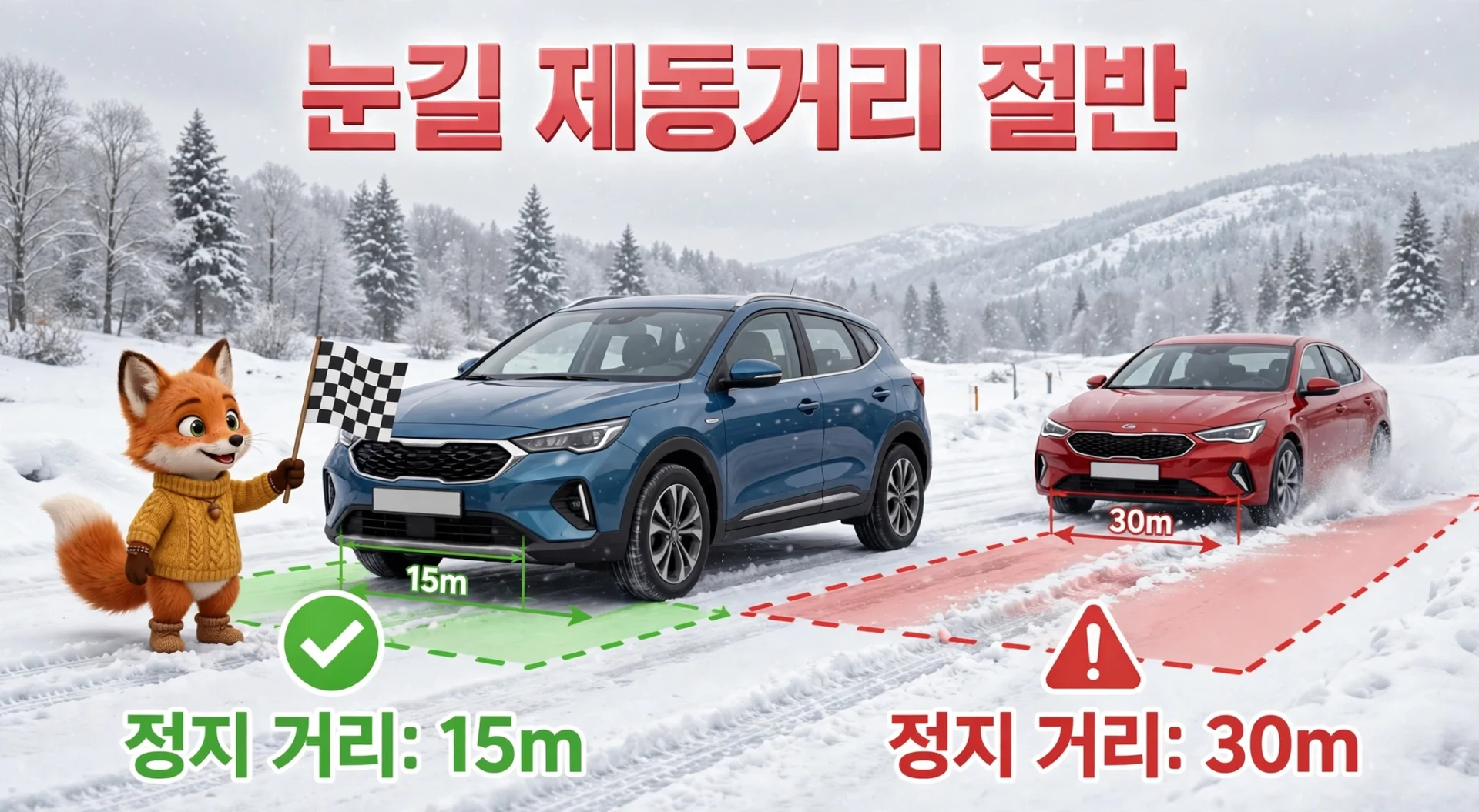 눈길 제동거리 비교