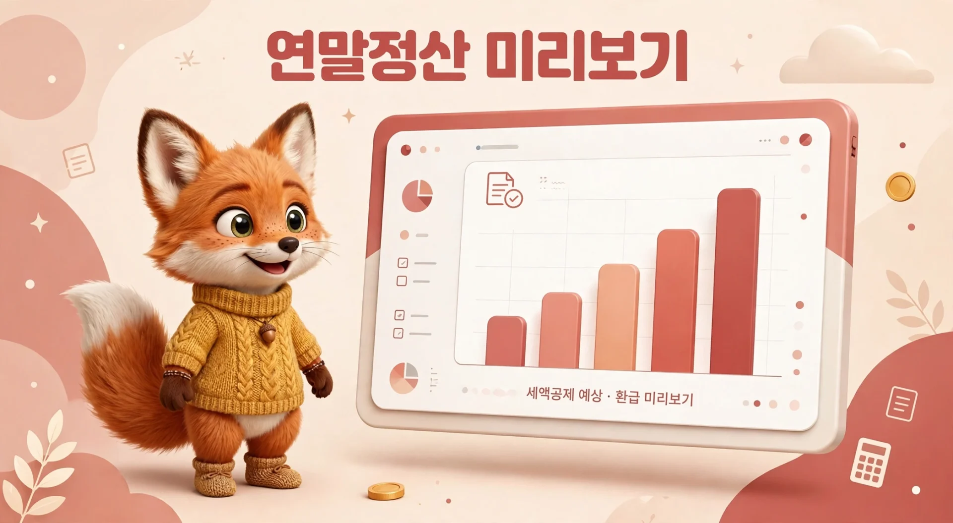 연말정산 미리보기 안내 — 홈택스 연말정산 미리보기와 여우 캐릭터